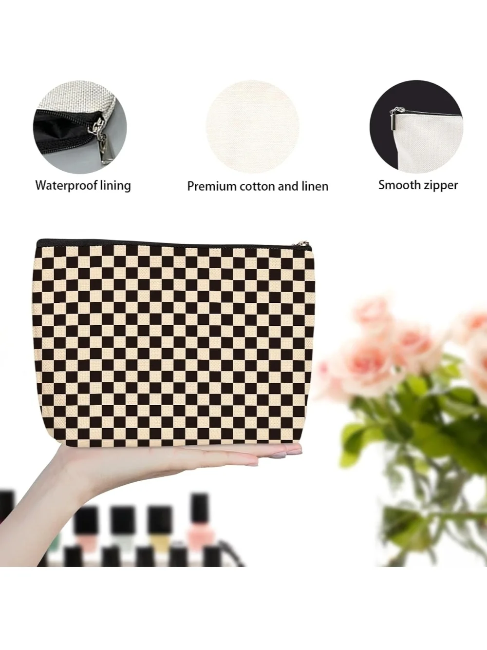 Checkerboard Tote and Storage Bin Set - Black and Cream